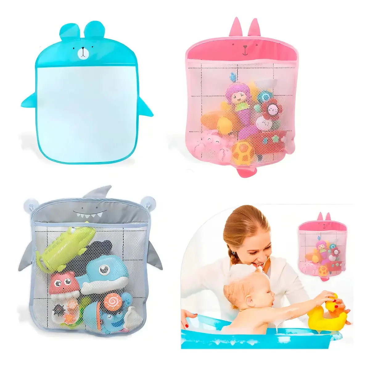 Rede Organizadora Azul-Claro Homeart Com Ventosas Para Brinquedos Banho Infantil