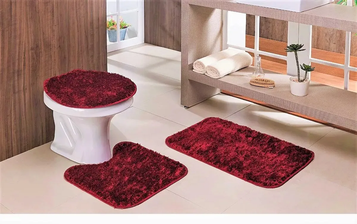 Jogo De Tapetes Para Banheiro 3 Peças Classic Oasis - Vermelho