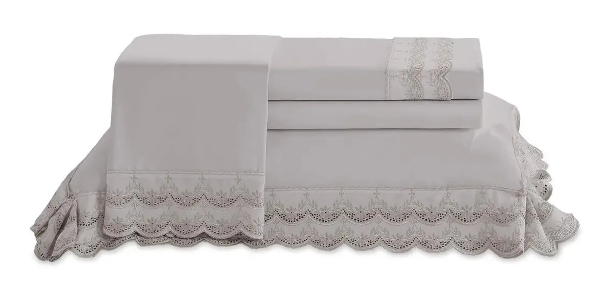 Jogo Cama Casal Com Renda Luana 4 Peças Buettner Bege