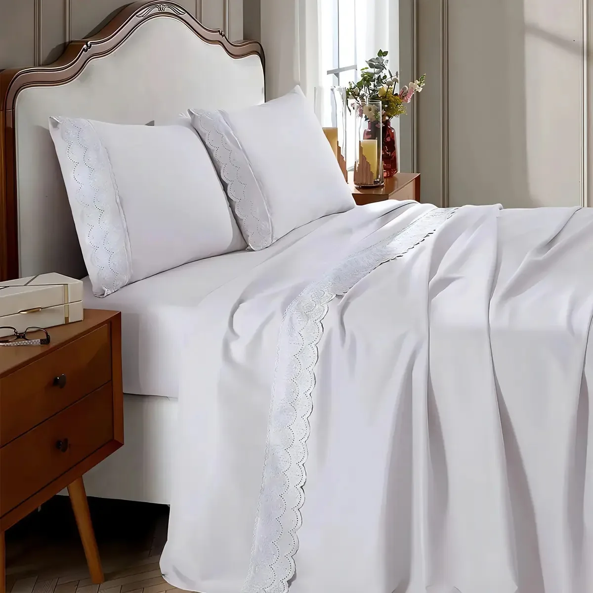 Jogo Cama Casal Microfibra Sonata 4pç Bouton Amy Branco