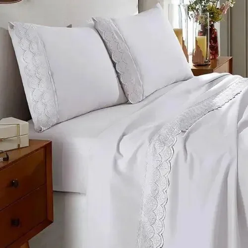 Jogo Cama Lençol Queen Buettner Renda Sonata Amy Branco