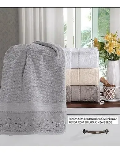 Toalha Rosto Bouton Melody Renda Josine 50x80 Cor Bege