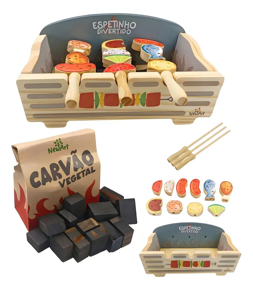 Kit Comidinha Brinquedo Educativo De Madeira Churrasqueira