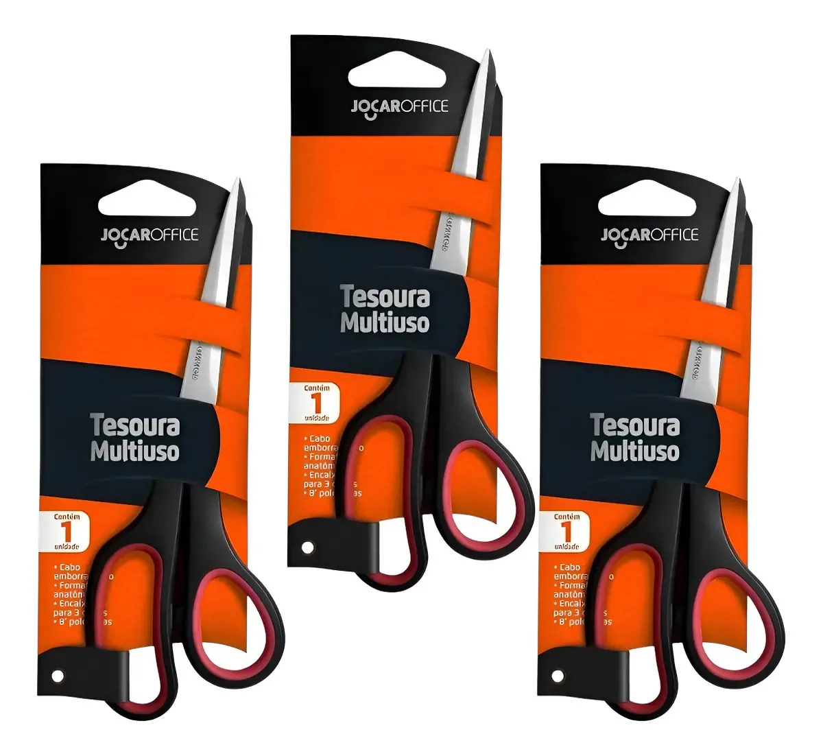 Kit 3 Tesouras Artesanato Multiuso Inox 21cm Jocar Office