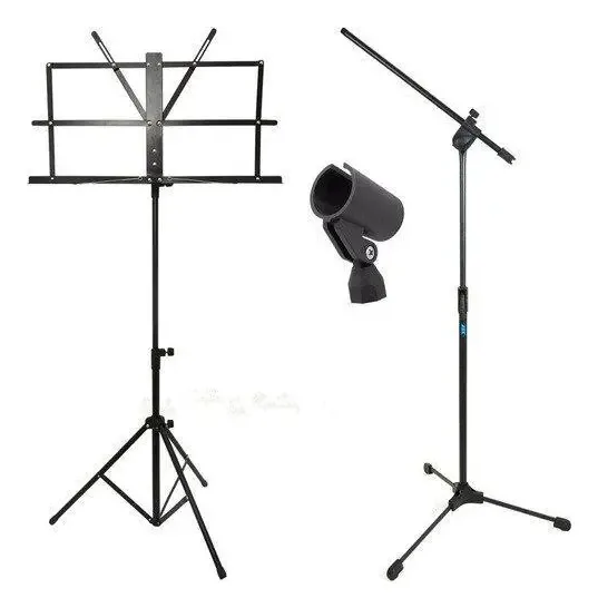 Kit Suporte Microfone Tps Ask + Cachimbo + Estante Partitura
