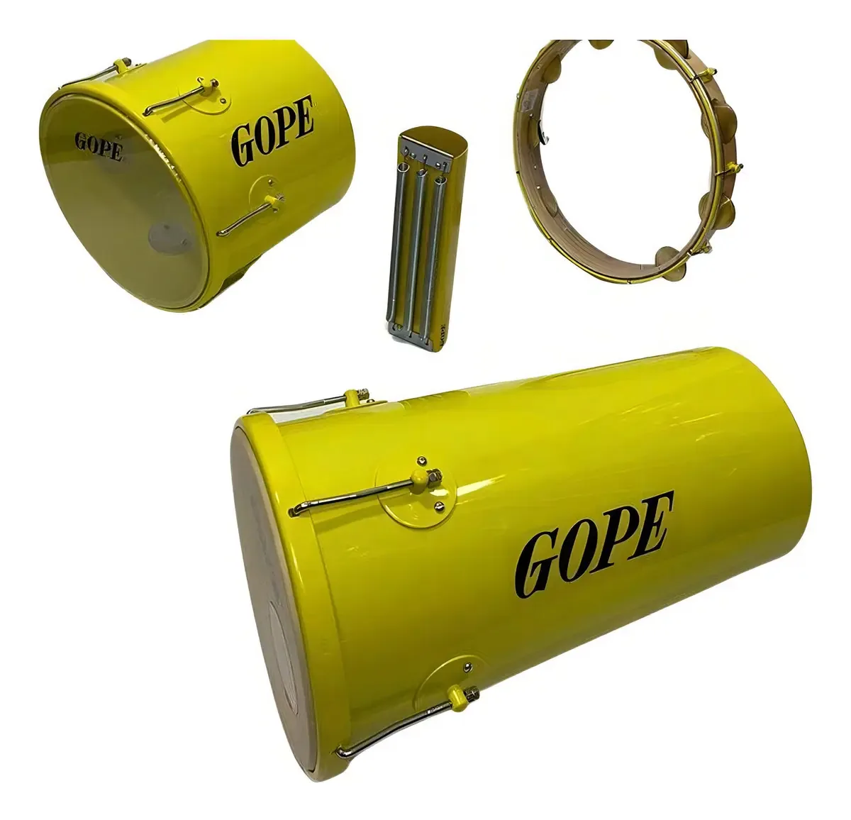 Kit Percussão Gope Amarelo Rebolo Pandeiro Repique Reco Reco