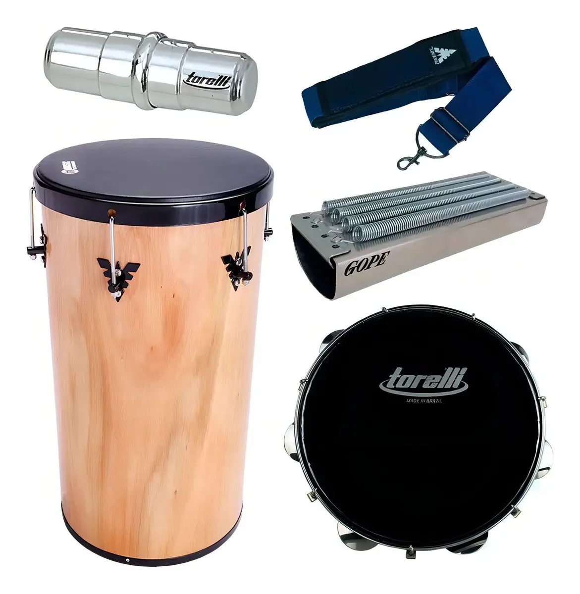 Kit Pagode Samba Rebolo + Reco Reco + Pandeiro + Ganza
