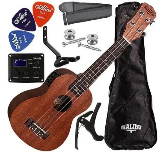 Kit Ukulele Eletroacústico Soprano Malibu 21se Acessórios