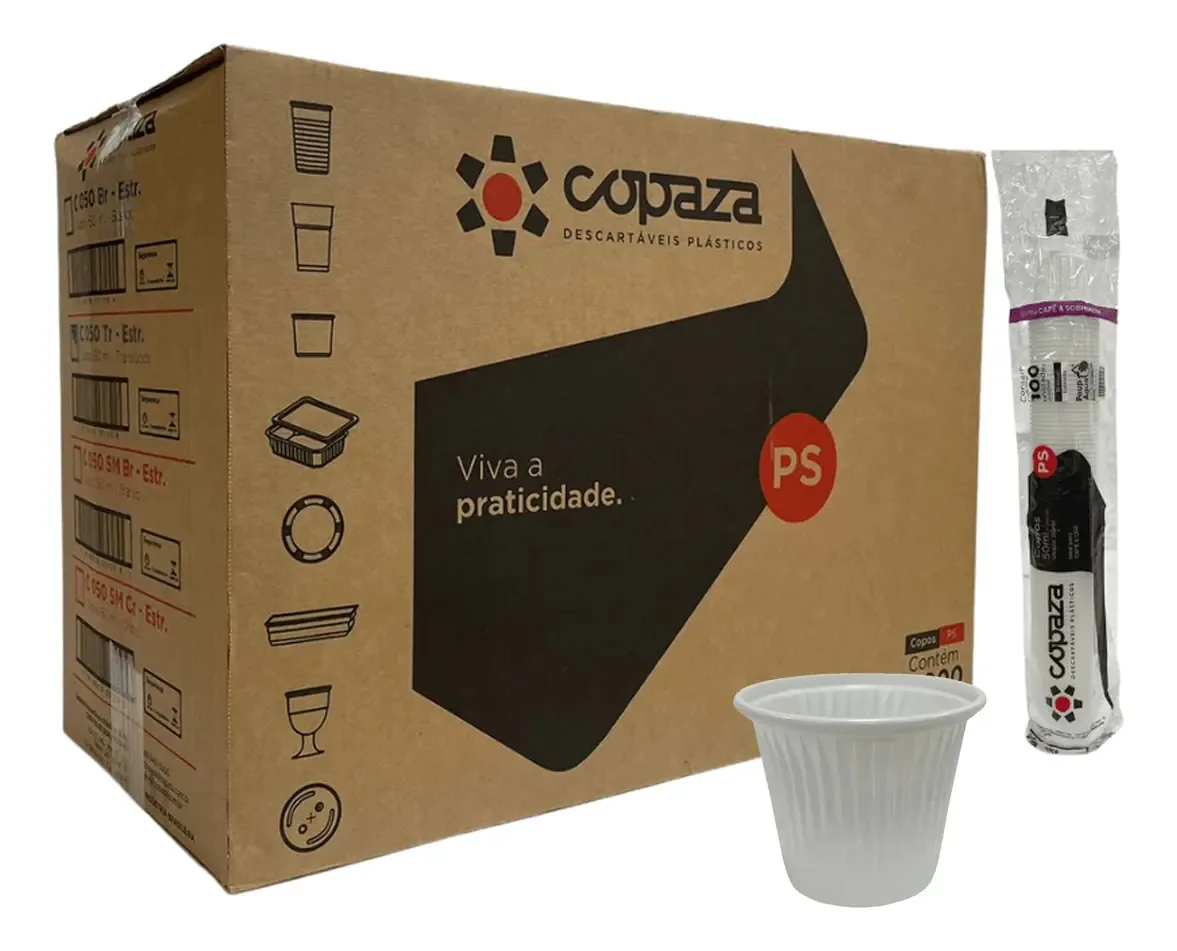 Caixa 5000 Copos Descartáveis 50ml Poliestireno Branco Copaza