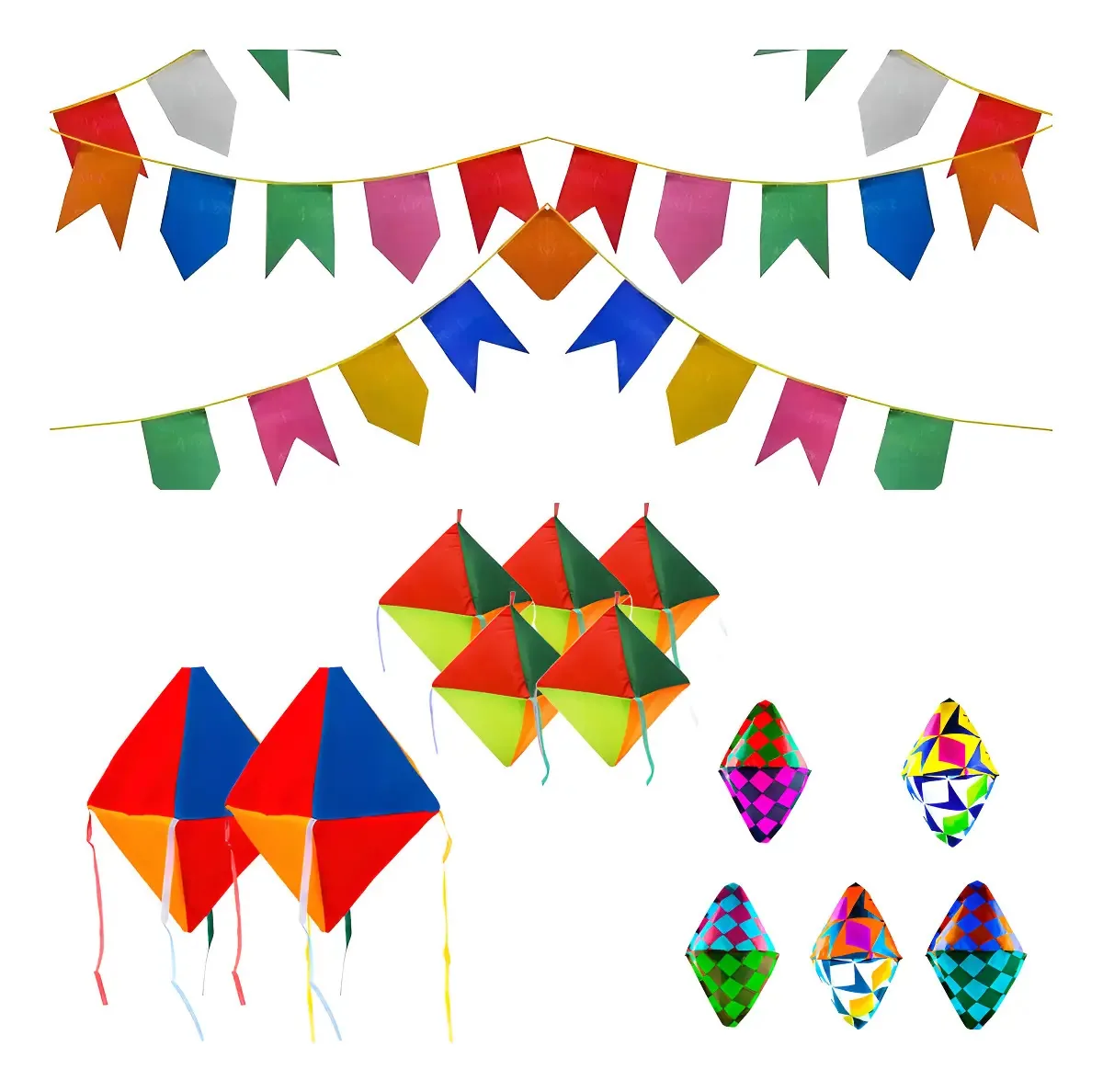 Kit 13 Peças Festa Junina Arraiá Banderinhas Balões Papel Real Seda