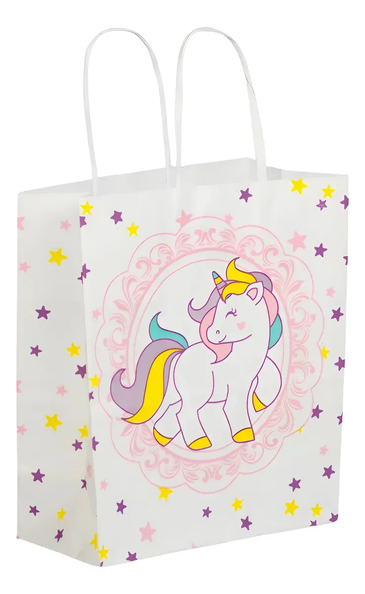 Kit com 20 Sacolas Kraft Unicórnio Para Lembrancinhas e Presentes