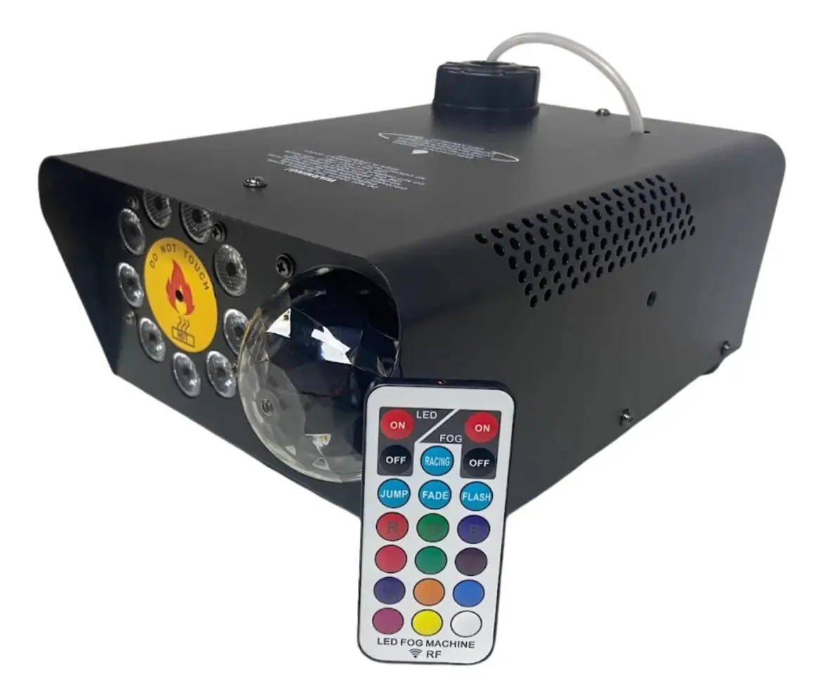 Máquina Fumaça C/ Bola Maluca Globo Led Rgb Strobo Controle Cor Preto