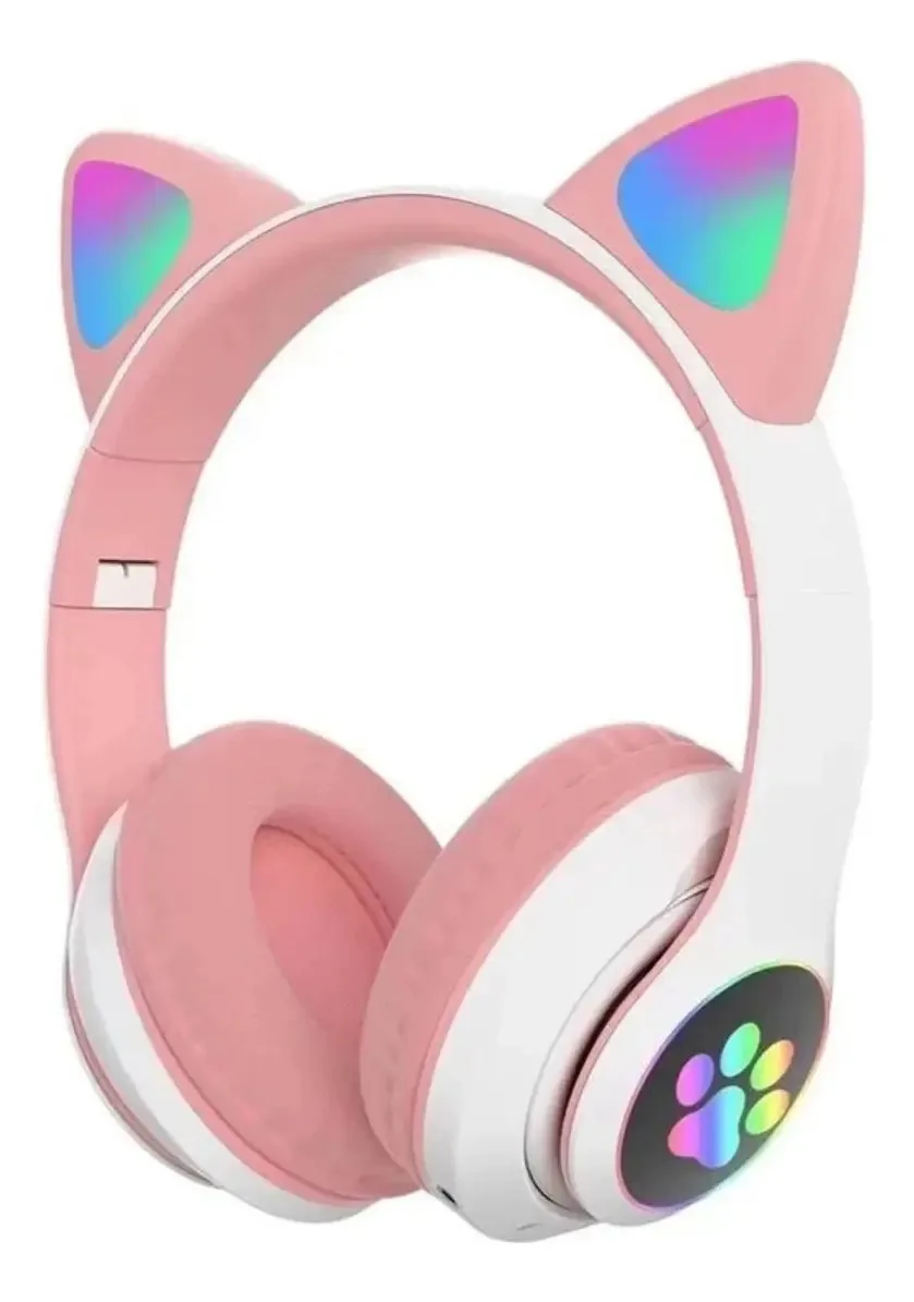 Fone De Ouvido Bluetooth Gamer Orelhas De Gato Cor Rosa