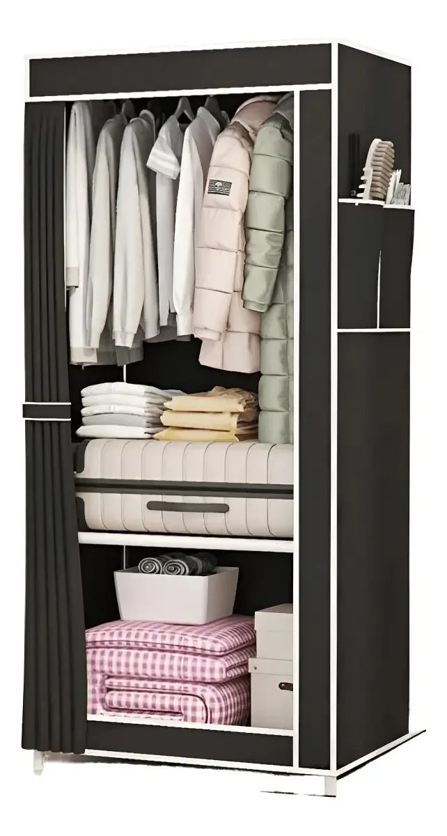 Eps-0902 Guarda Roupa Dobrável Organizador Portátil Armário Preto