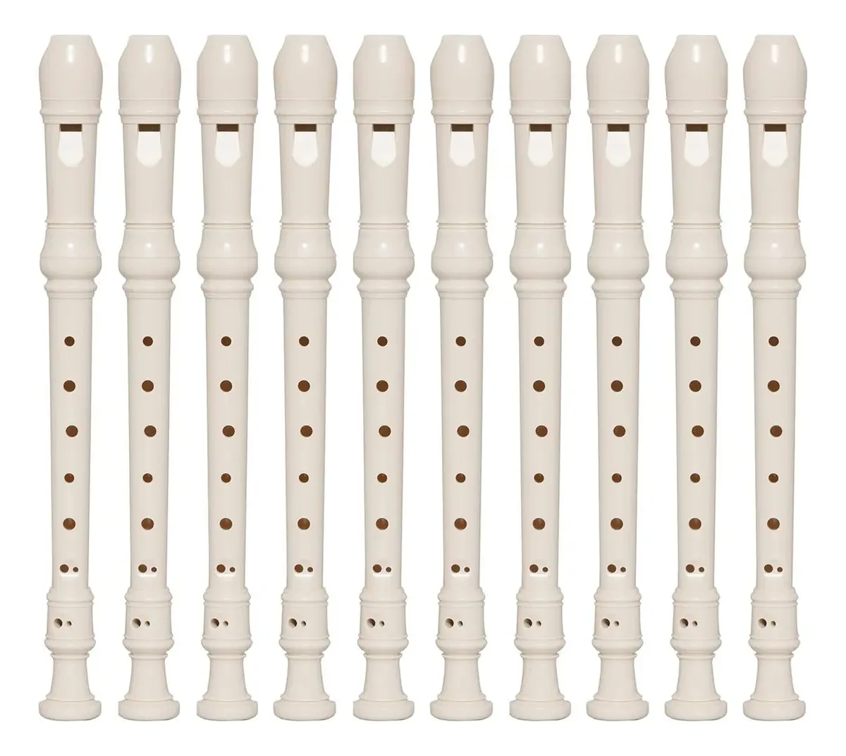 Combo 10 Flautas Doce Germânica Soprano + Vareta De Limpeza Cor Bege