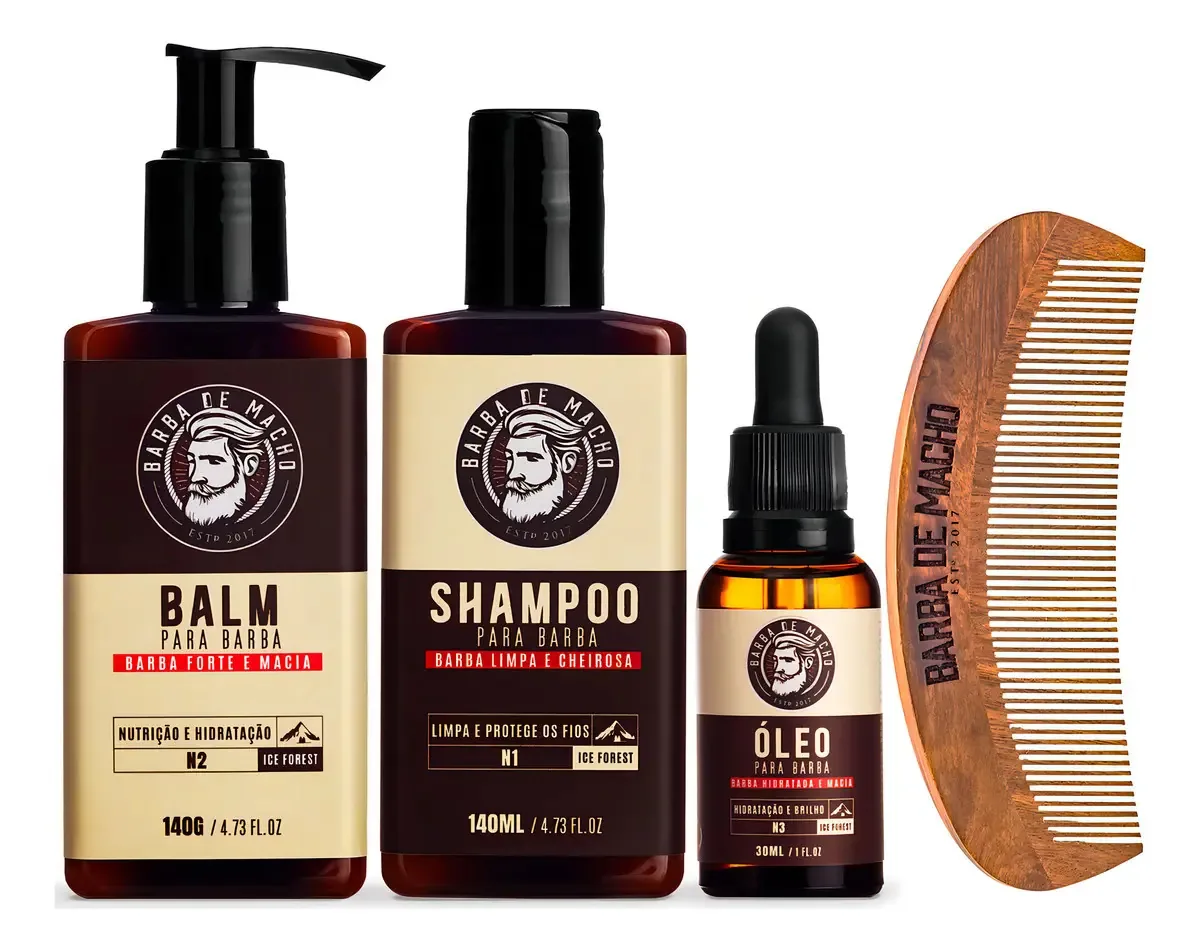 Kit Barba Completo Shampoo Balm E Oleo Pente Barba De Macho