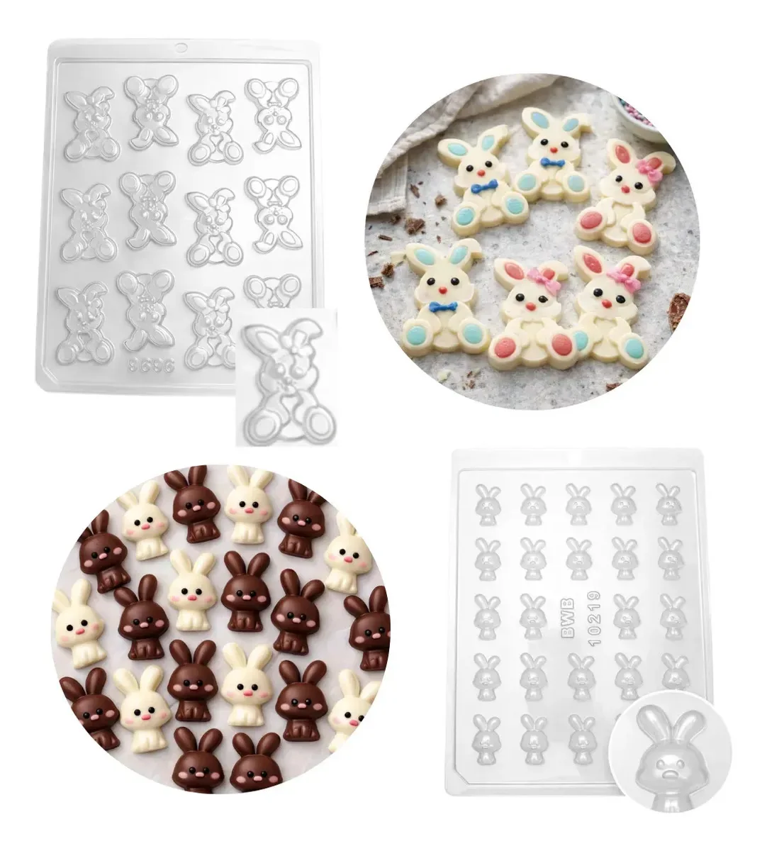 Kit 2 Formas De Acetato Apliques Coelhos E Coelhinho Pascoa Transparente