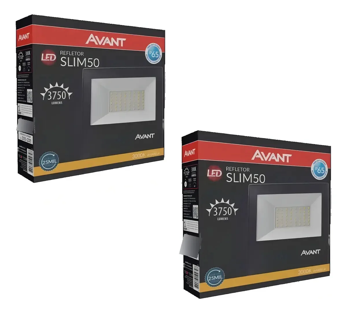 2x Refletores Slim Avant 50w Luz Branco Quente Tom Amarelado