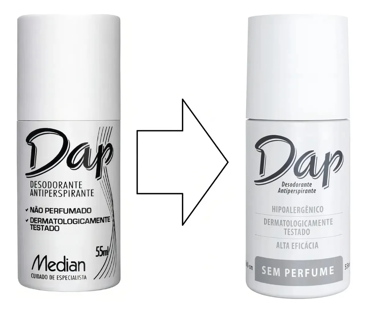 Kit 2 Desodorantes Antiperspirantes Roll-On Median DAP Sem Perfume 55ml