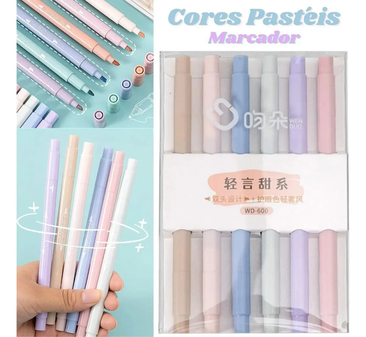 Kit Caneta Marca Texto Tons Pasteis Marcador