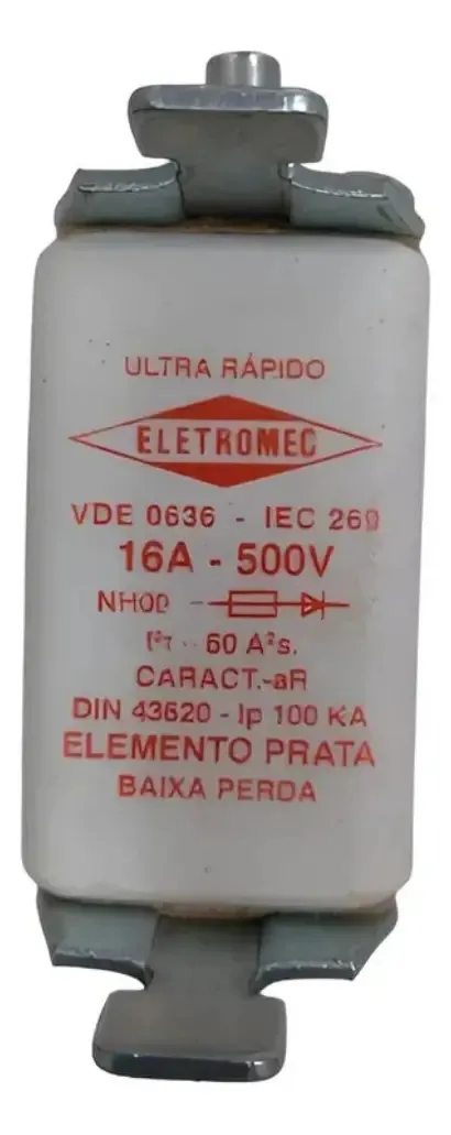 Fusível Ultra Rápido 16A 500V NH-00 Eletromec para Motores e Semicondutores