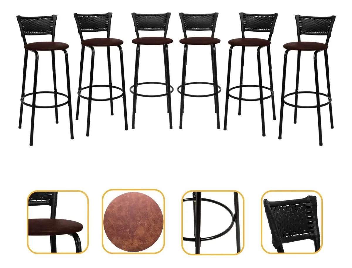 Banqueta Alta Para Bar/cozinha Imperdível Acabamento Da Estrutura Estrutura Preta Cor Marrom-claro
