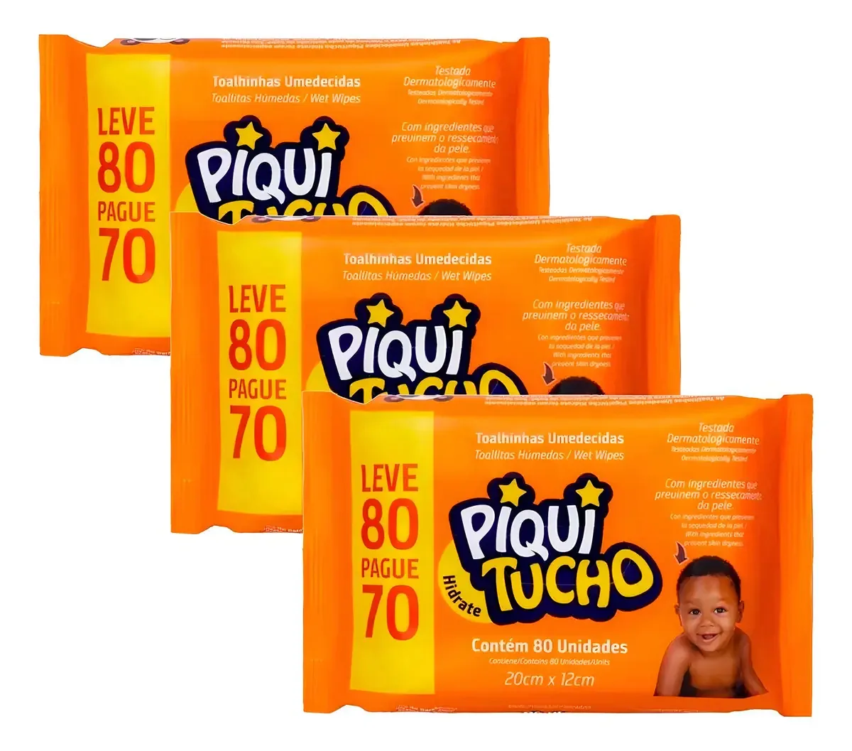 Lenços Umedecidos Piquitucho para Bebê, 240 Unidades Hipoalergênico e Sem Álcool