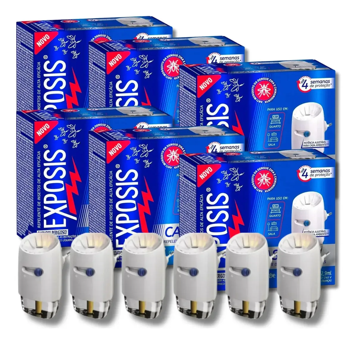 6 Aparelhos Repelente Elétrico + Refil Exposis Casa 32,9ml