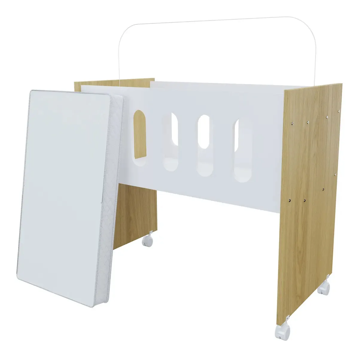 Neloja Berço Moises Multifuncional Kids Para Quarto Do Bebê Com Rodizios Para Meninos E Meninas Mini Moderno Com Colchão Cor Branco/nature