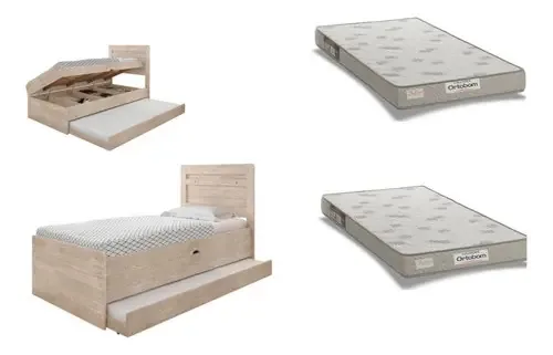 Cama Baú C/ Auxiliar + 2 Colchões De Solteiro Cor Amarula