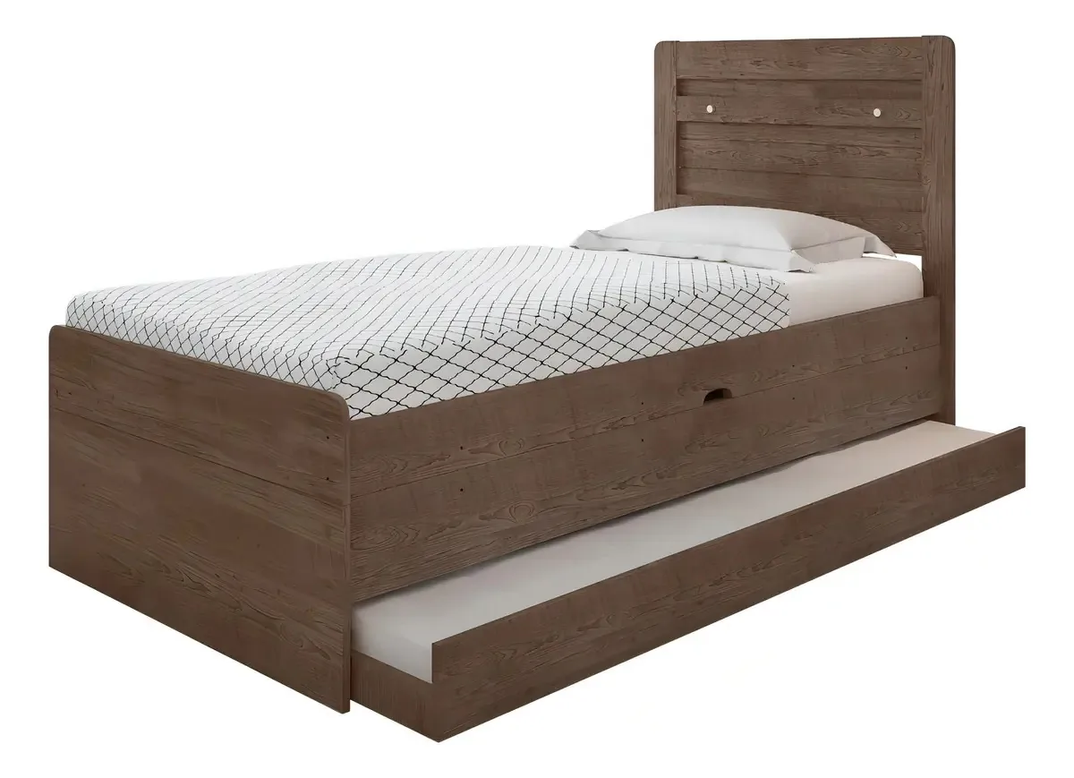 Cama Baú C/ Auxiliar + 2 Colchões De Solteiro Cor Chocolate