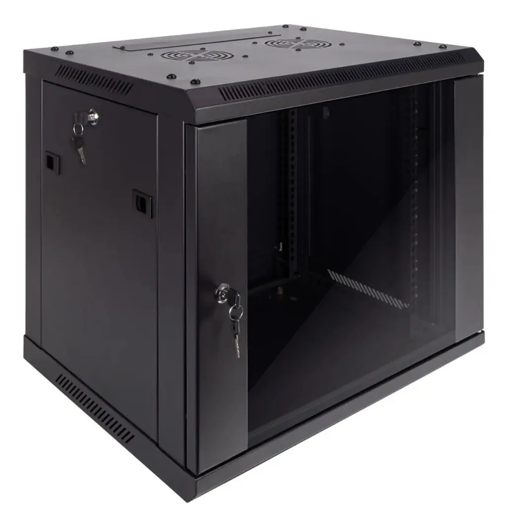 Rack Nrg+ 9u de parede ou piso - vidro temperado com fechadura preta