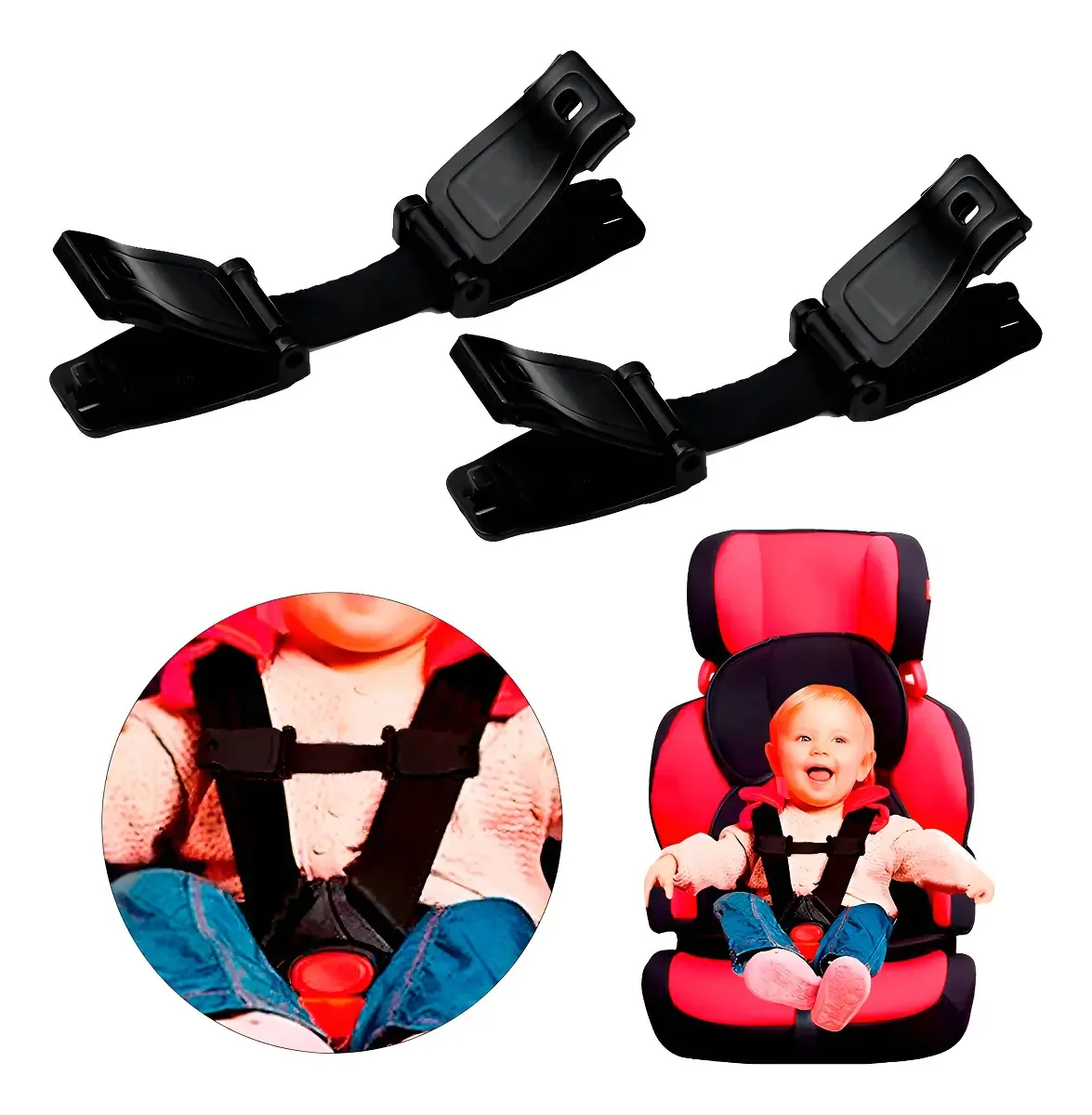 Trava Cinto Segurança Cadeirinha Infantil Presilha Plástico Preto Kit 2 Un