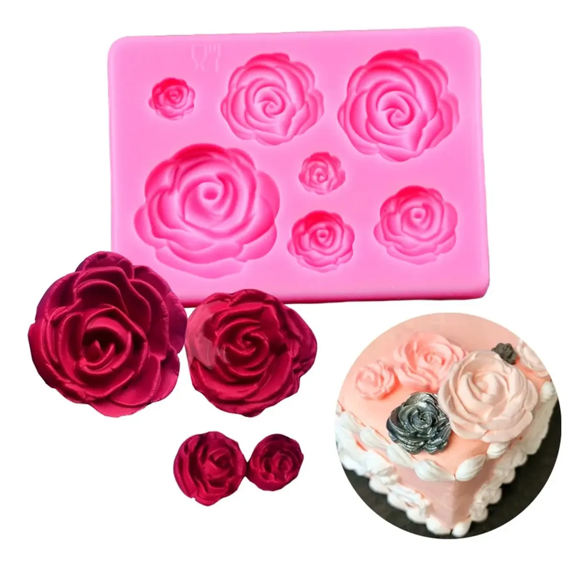 Molde Silicone Mini Flores Rosas Para Sabonete Velas Doces Confeitaria