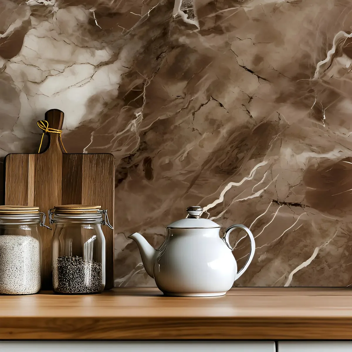 Adesivo Decorativo 3,0 X 0,7 Metros Papel Parede Pia Cozinha Banheiro Mármore Marrom Imperial