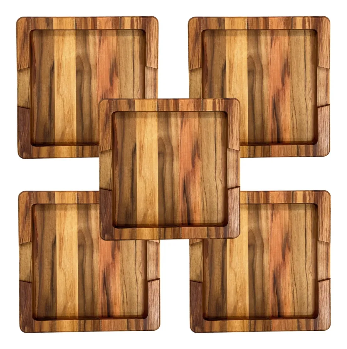 Kit 5 Tábuas De Madeira Teca Quadrada 27x27cm Para Porções
