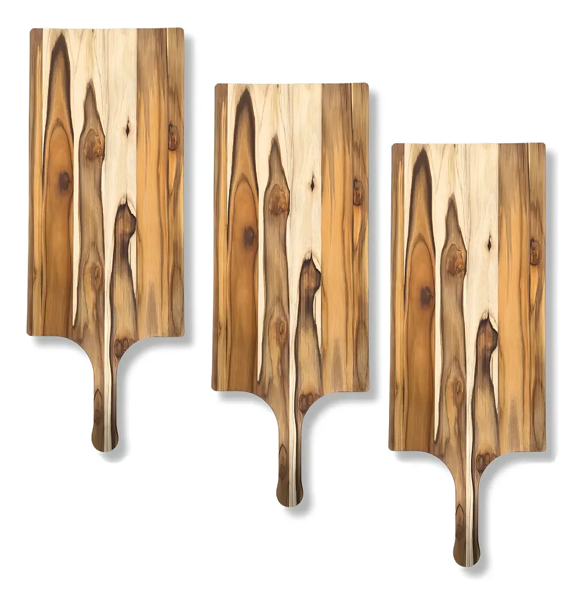 Kit 3 Tábuas Para Servir Pizza Trem 70x35cm Em Madeira Teca