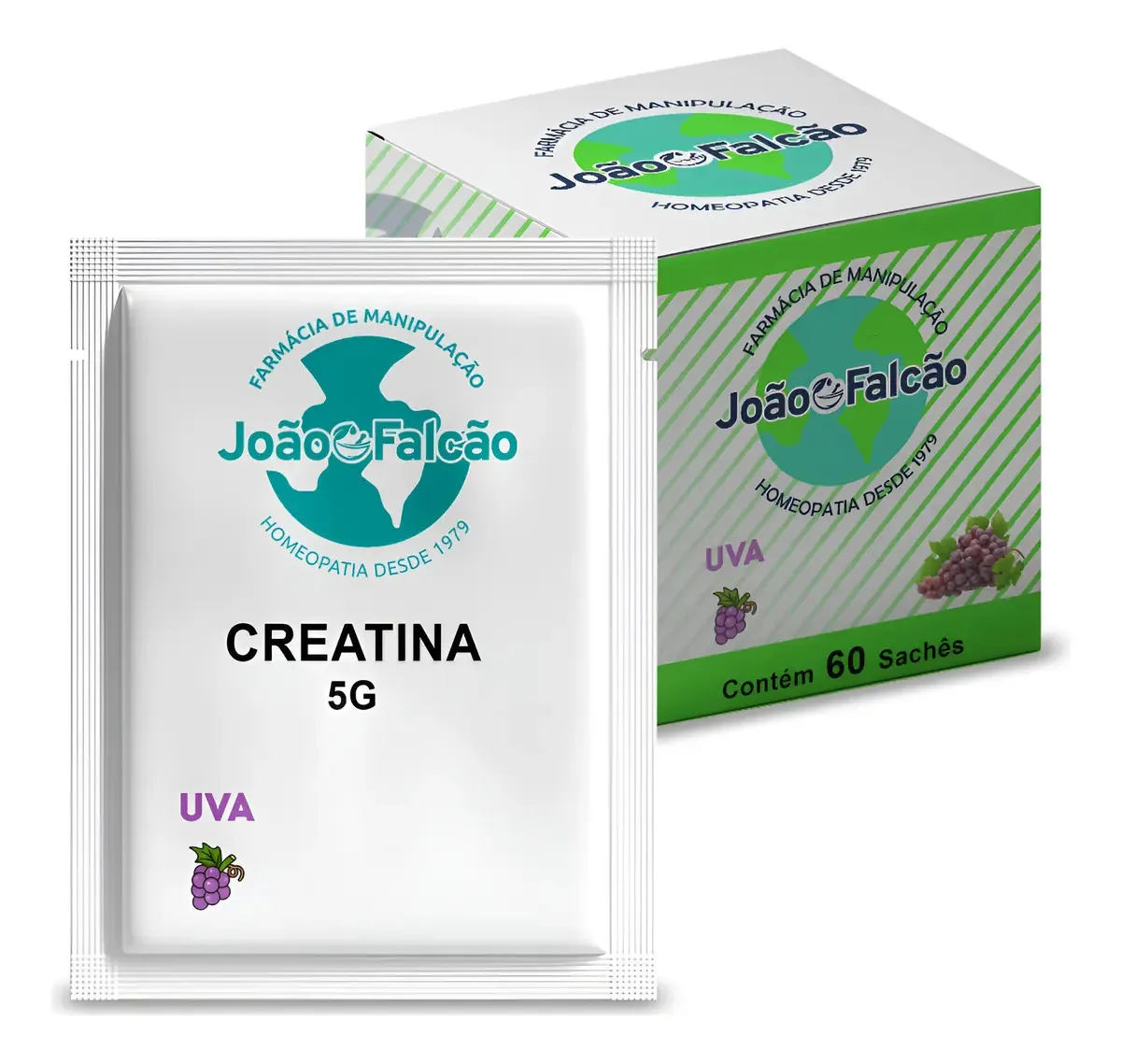 Creatina 5g Farmácia João Falcão Sachê Uva Vegana Sem Glúten 30 Unid