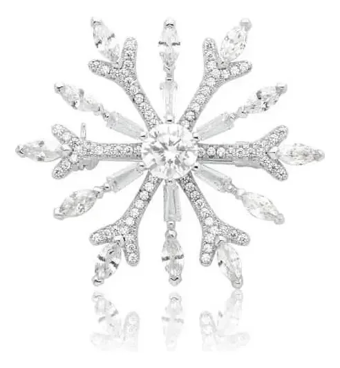 Broche Flor Em Ródio Branco Com Zircônia Branca