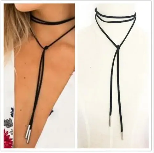 Choker Preto Com Ponteira Prata