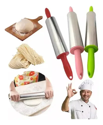 3 Rolos De Massa Inox Pizza Macarrão Antiaderente Grande