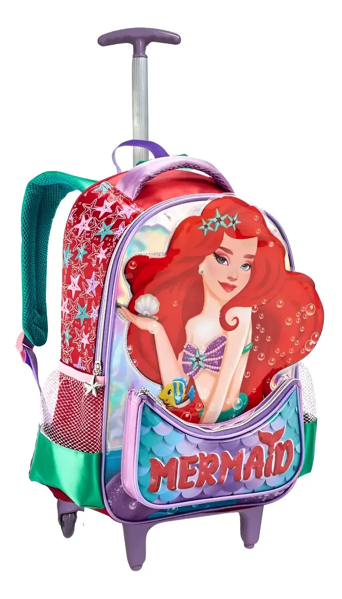 Mochila Rodinha Meninas Princesa Luxo Passeio Cor Bordô Desenho Do Tecido Liso
