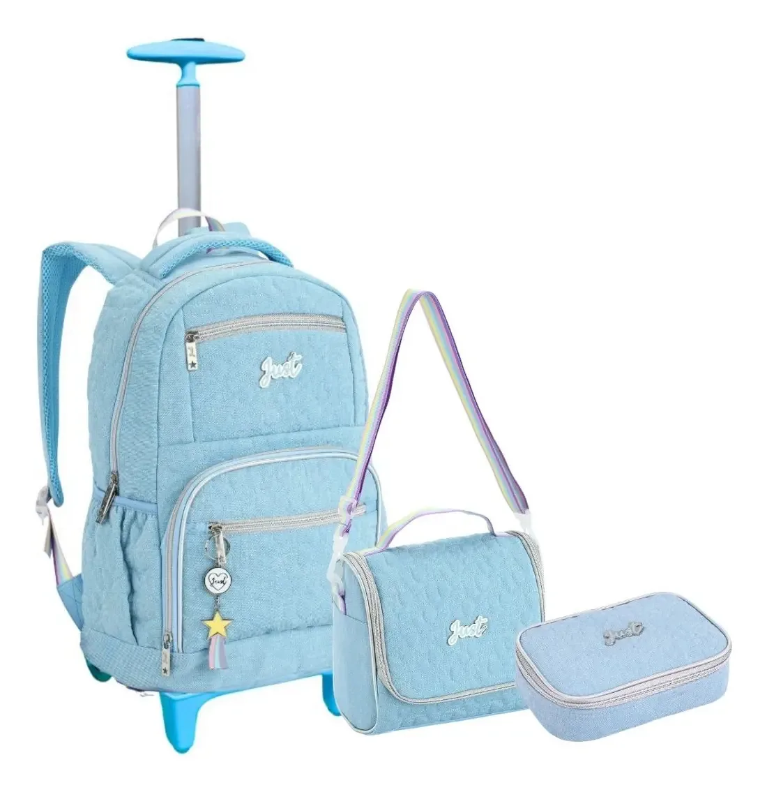 Mochila escolar Denlex Escolar Rodinha cor azul-claro design liso 25L