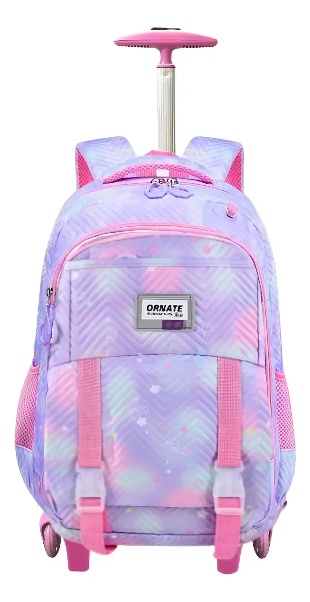 Mochila Rodinha Meninas Princesa Luxo Passeio Cor Lilás Desenho Do Tecido Estrela
