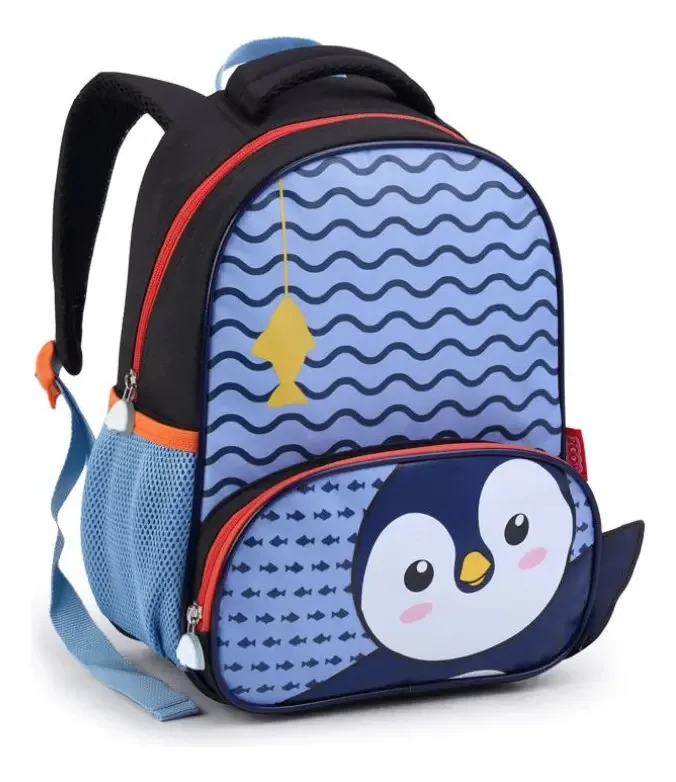 Mochila Escolar Costas Infantil Creche Bichinhos Divertida Cor Preto