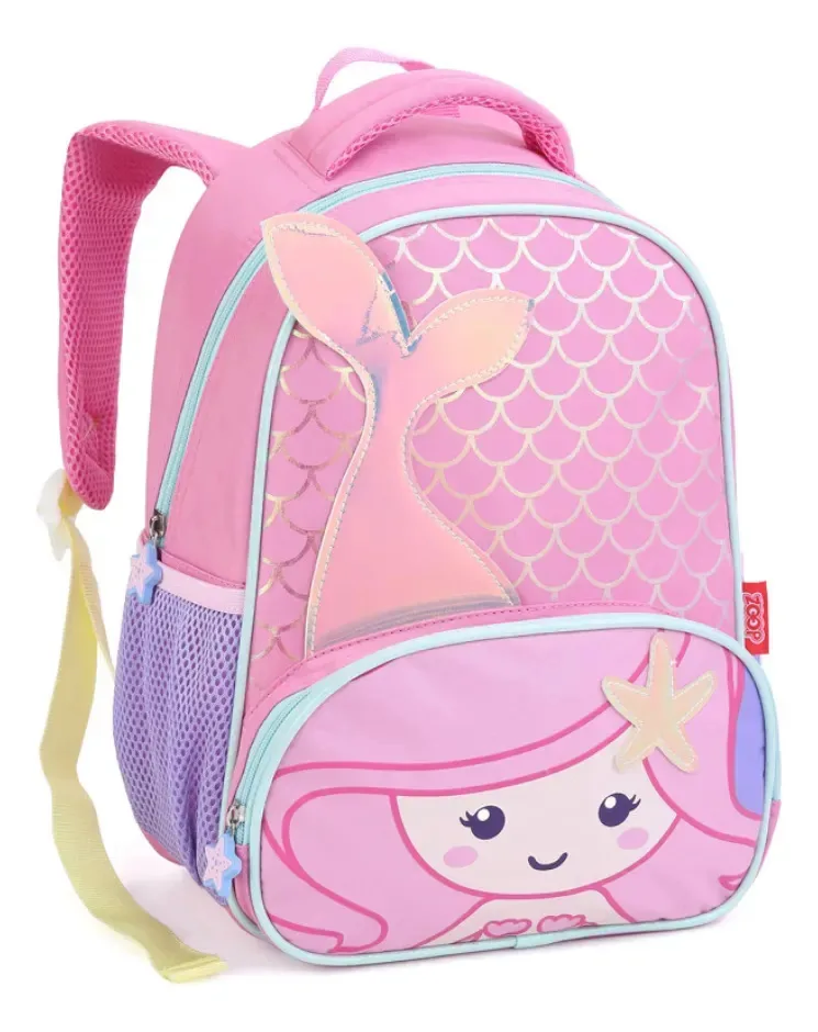 Mochila Escolar Costas Infantil Creche Bichinhos Divertida Cor Rosa
