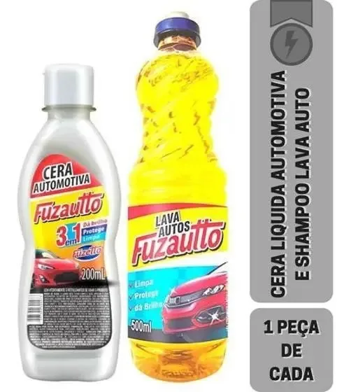 Kit Limpeza Automotiva Cera Liquida Autos Shampoo Carro Moto