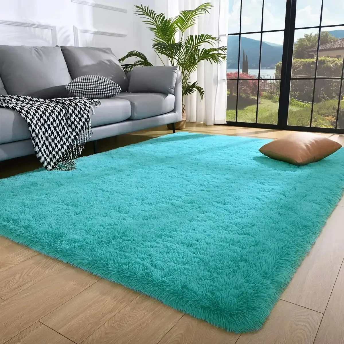Tapete Shaggy Felpudo Texfine Verde Água 200x150 Para Sala e Quarto