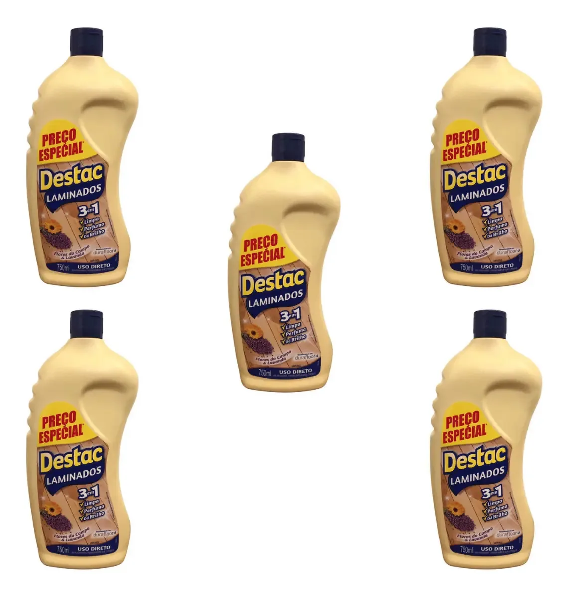Kit com 5 Limpadores Destac para Piso Laminado, 750ml, Flores do Campo e Lavanda