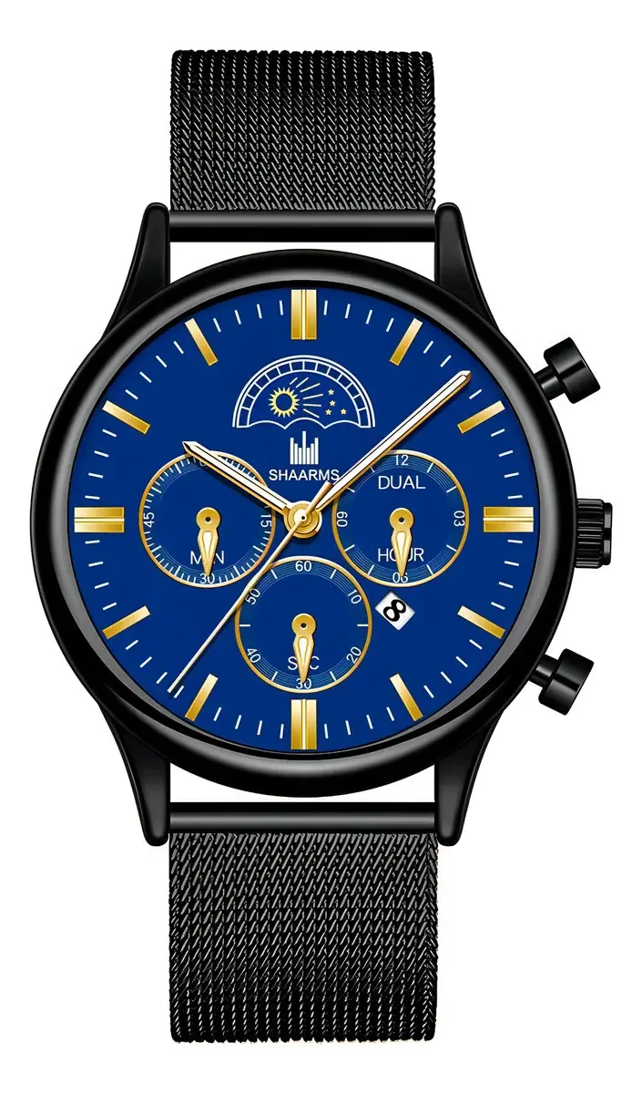 Relógio Masculino Shaarms Pulso Quartzo Dourado Aço